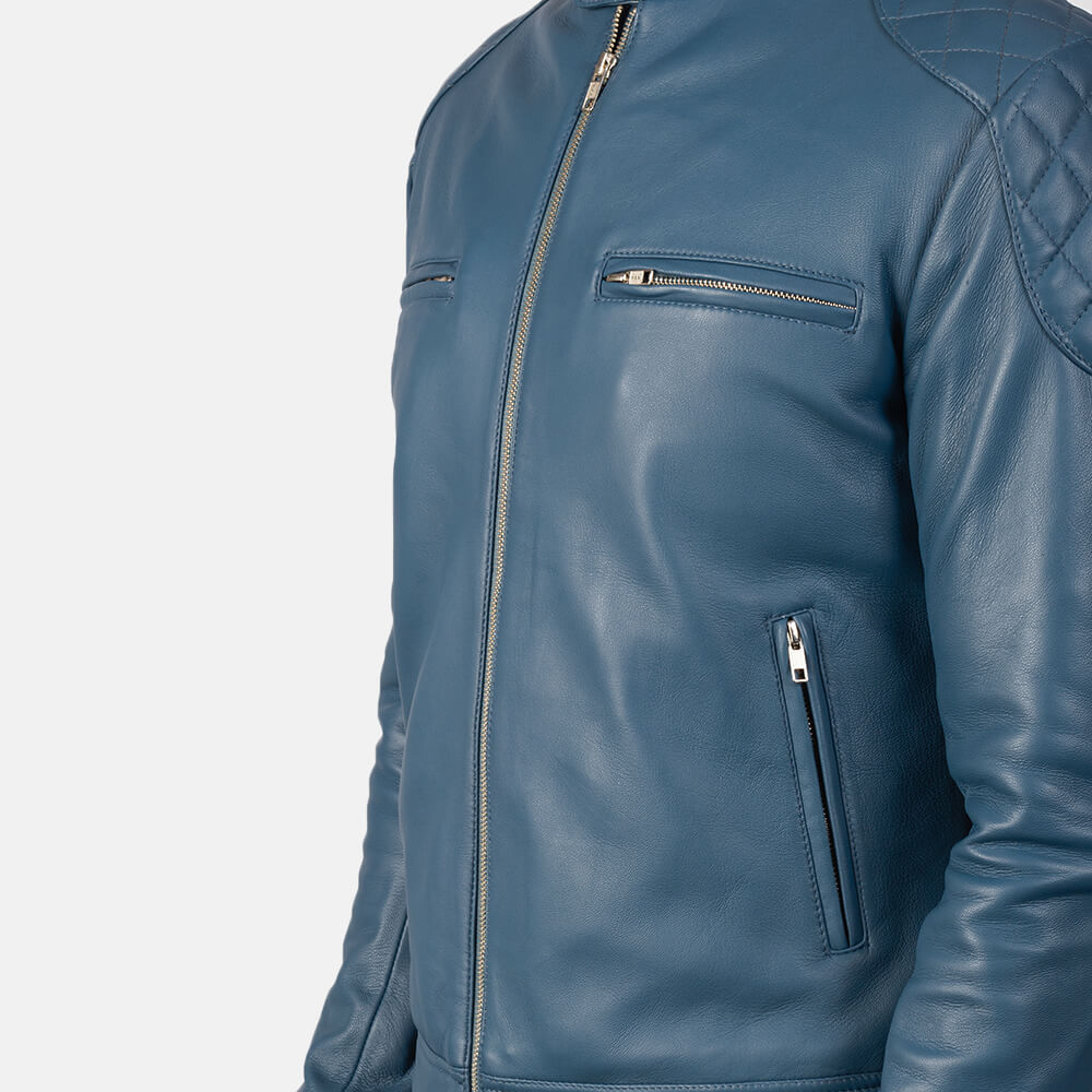 Ionic Blue Leather Biker Jacket